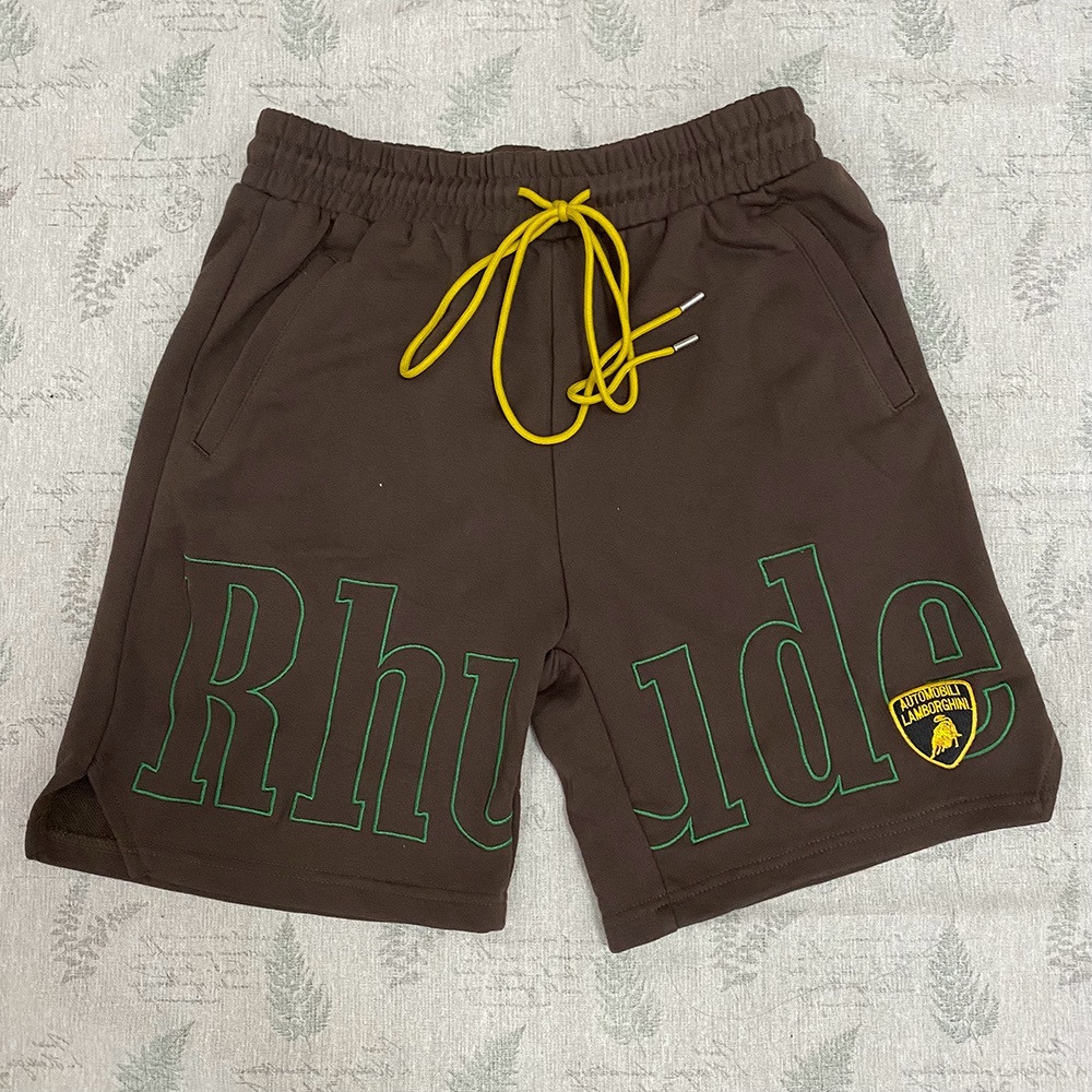 Rhude X Lamborghini Embroidered Logo Brown Shorts